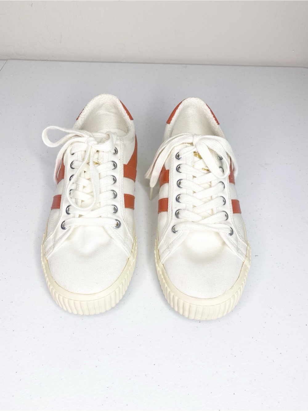 Gola Tennis Mark Cox Canvas Sneaker Off White Hot Coral Size 7 - Picture 2 of 9